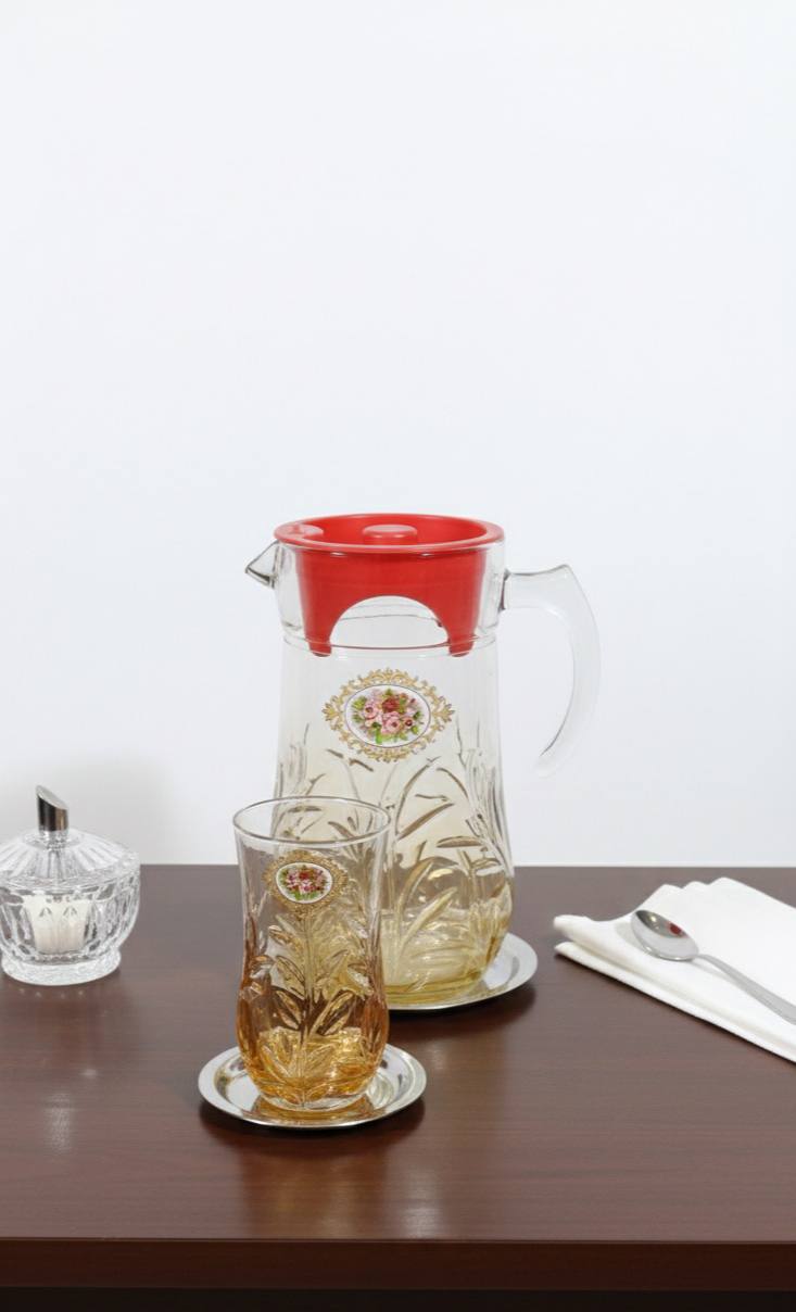 پارچ و لیوان نارسیس گل رز عسلی ( عمده)