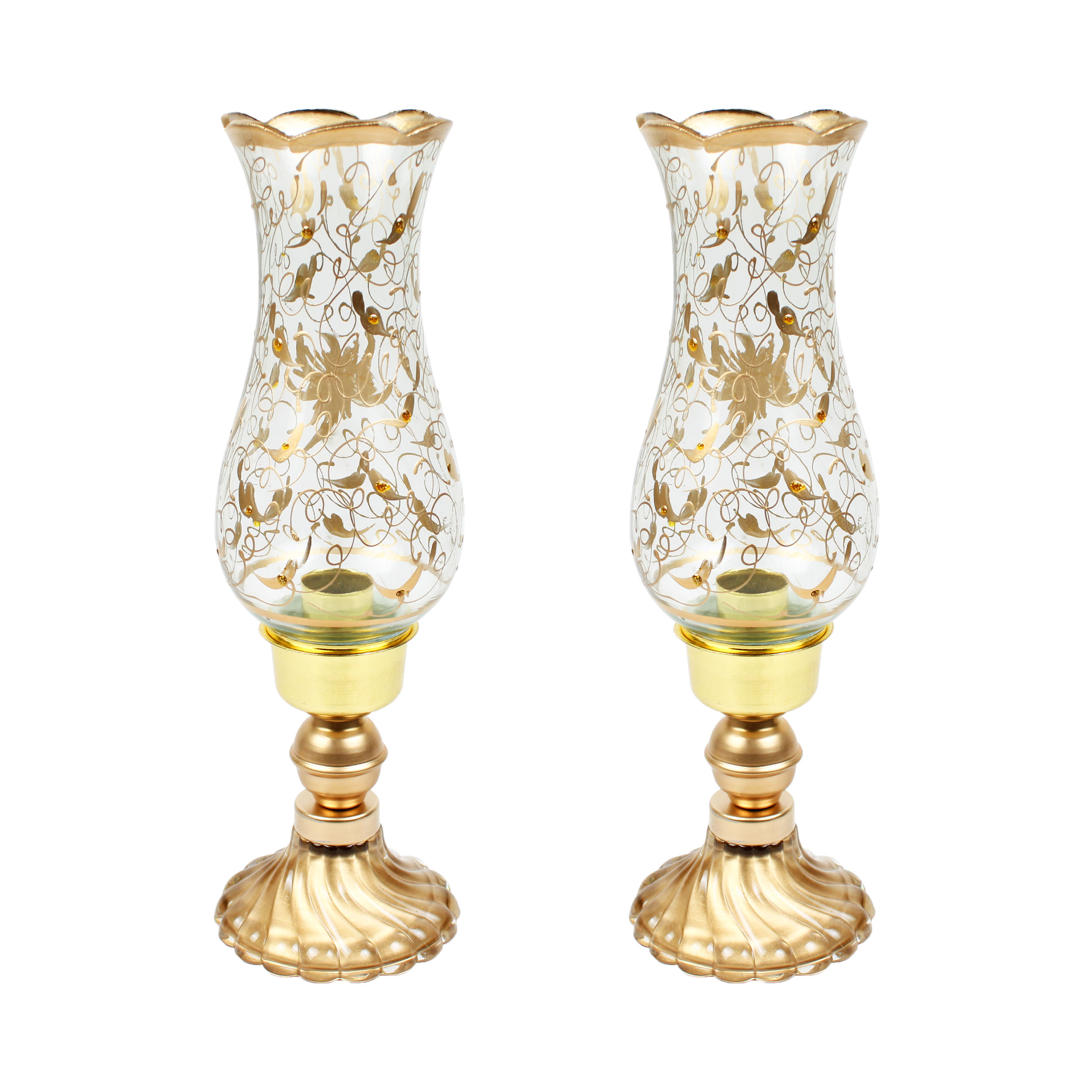 شمعدان پایه بلوری طلایی( عمده و تک)