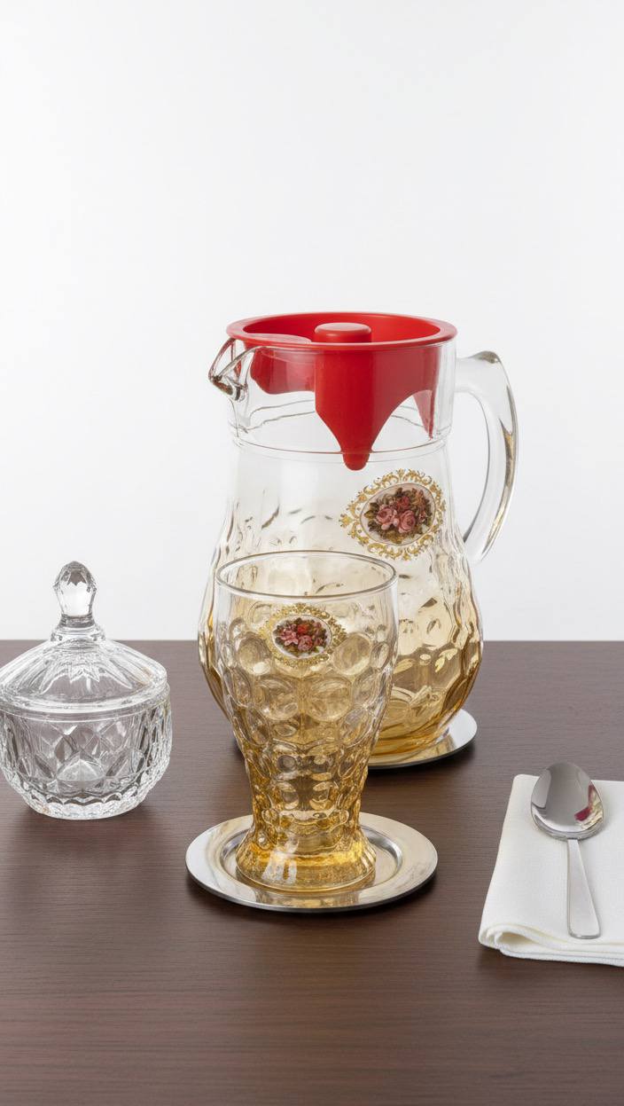 پارچ لیوان ملانی گل رز  ( عمده)