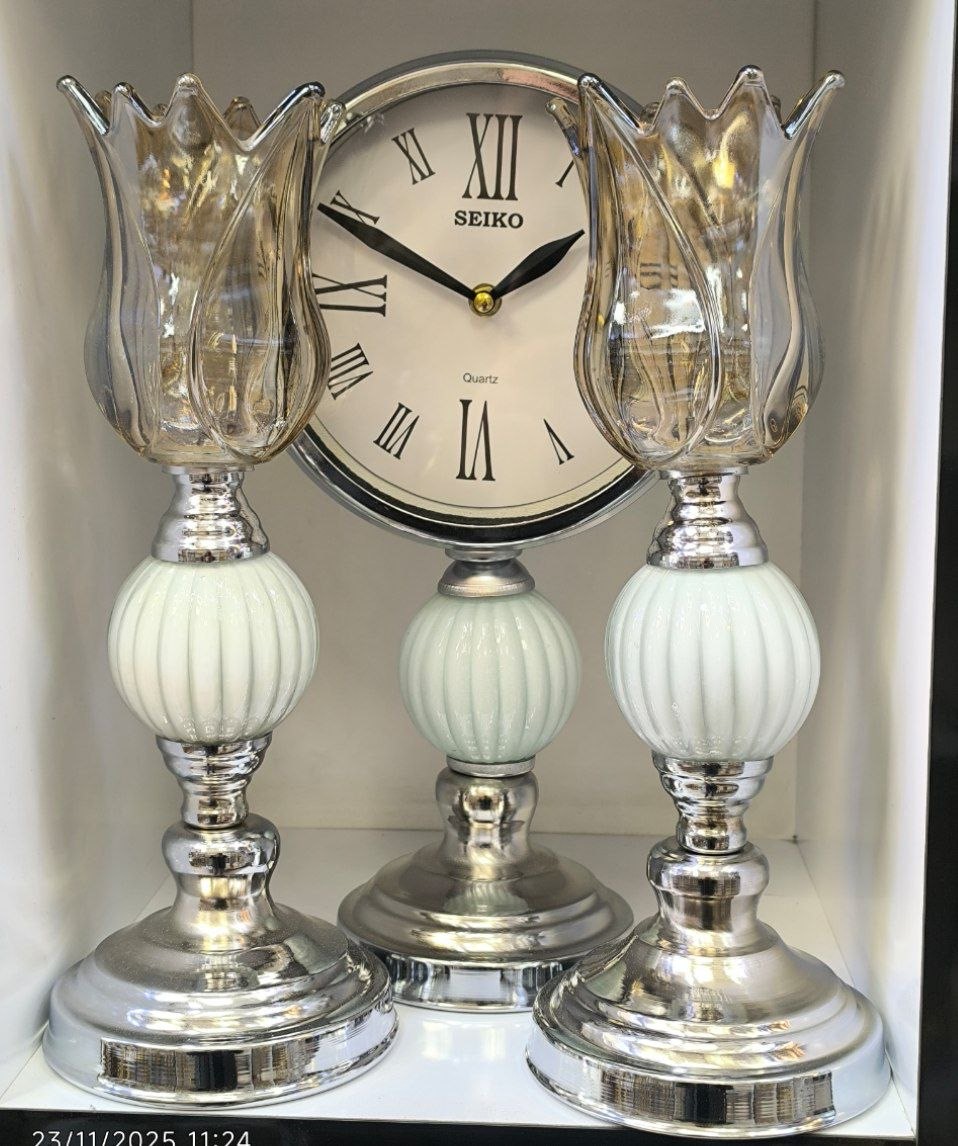 ساعت شمعدان فلزی کروم ( عمده)
