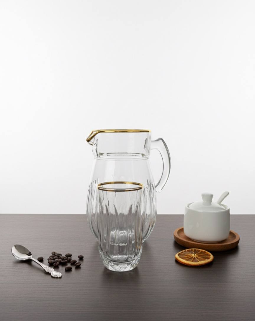 پارچ و لیوان فرچیا لب طلا( عمده)